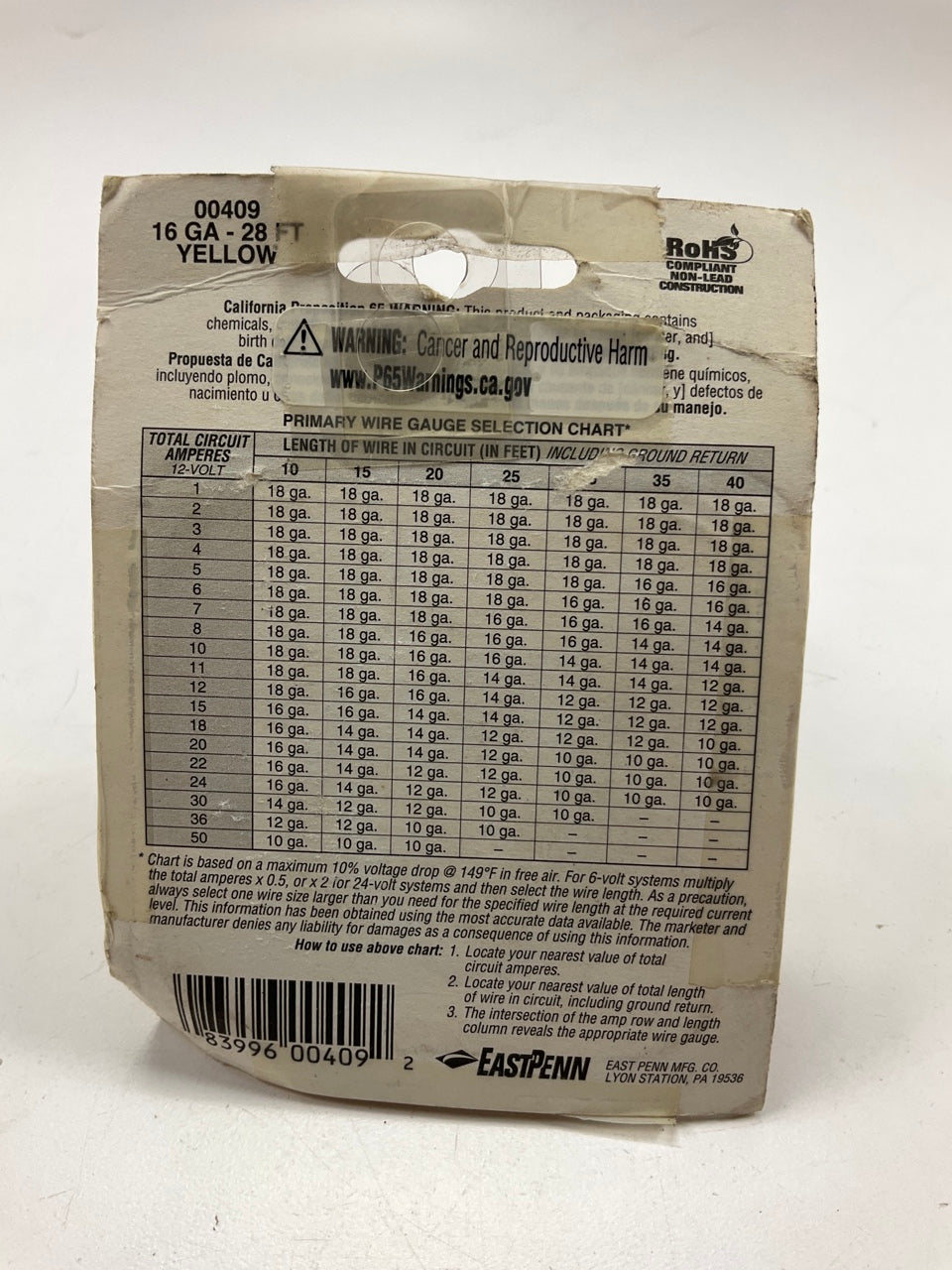 East Penn 00409 Automotive Primary Wire - 28 Feet, 16 Gauge, Yellow