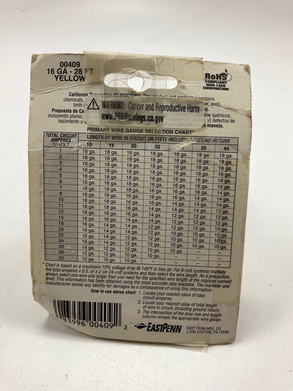 East Penn 00409 Automotive Primary Wire - 28 Feet, 16 Gauge, Yellow