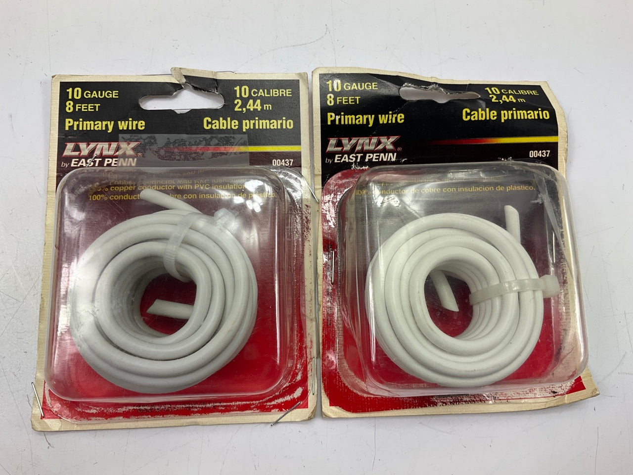 2 PACK - East Penn 00437 Primary Automotive Wire - 10 Gauge, 8 Feet Each, White