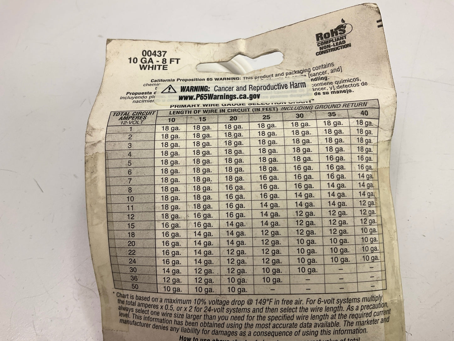 East Penn 00437 Primary Automotive Wire - 10 Gauge, 8 Feet, White - OPEN BOX