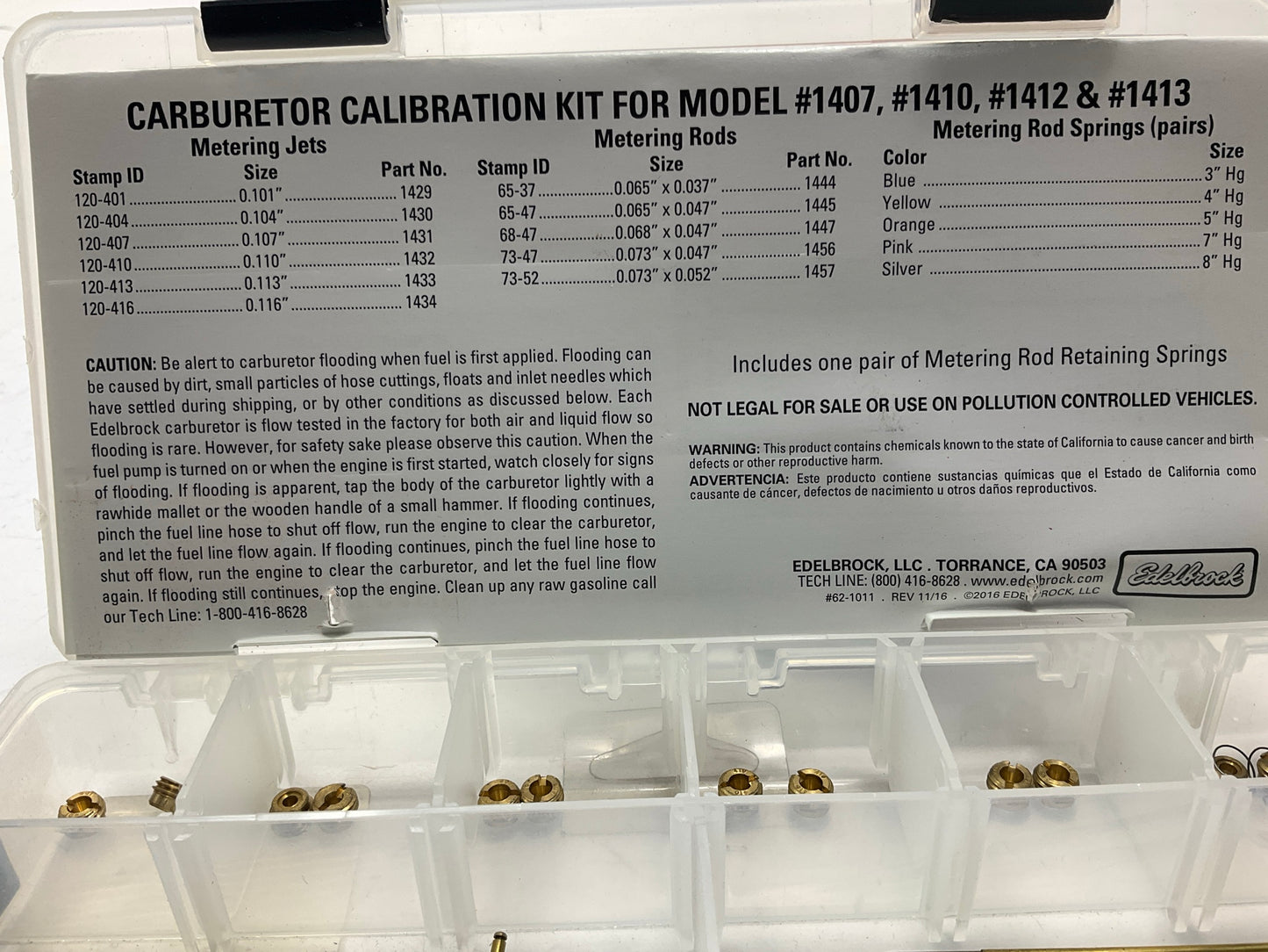 Missing (2) 3'' Blue Springs, Edelbrock 1480 Performer Carburetor Calibration Kit