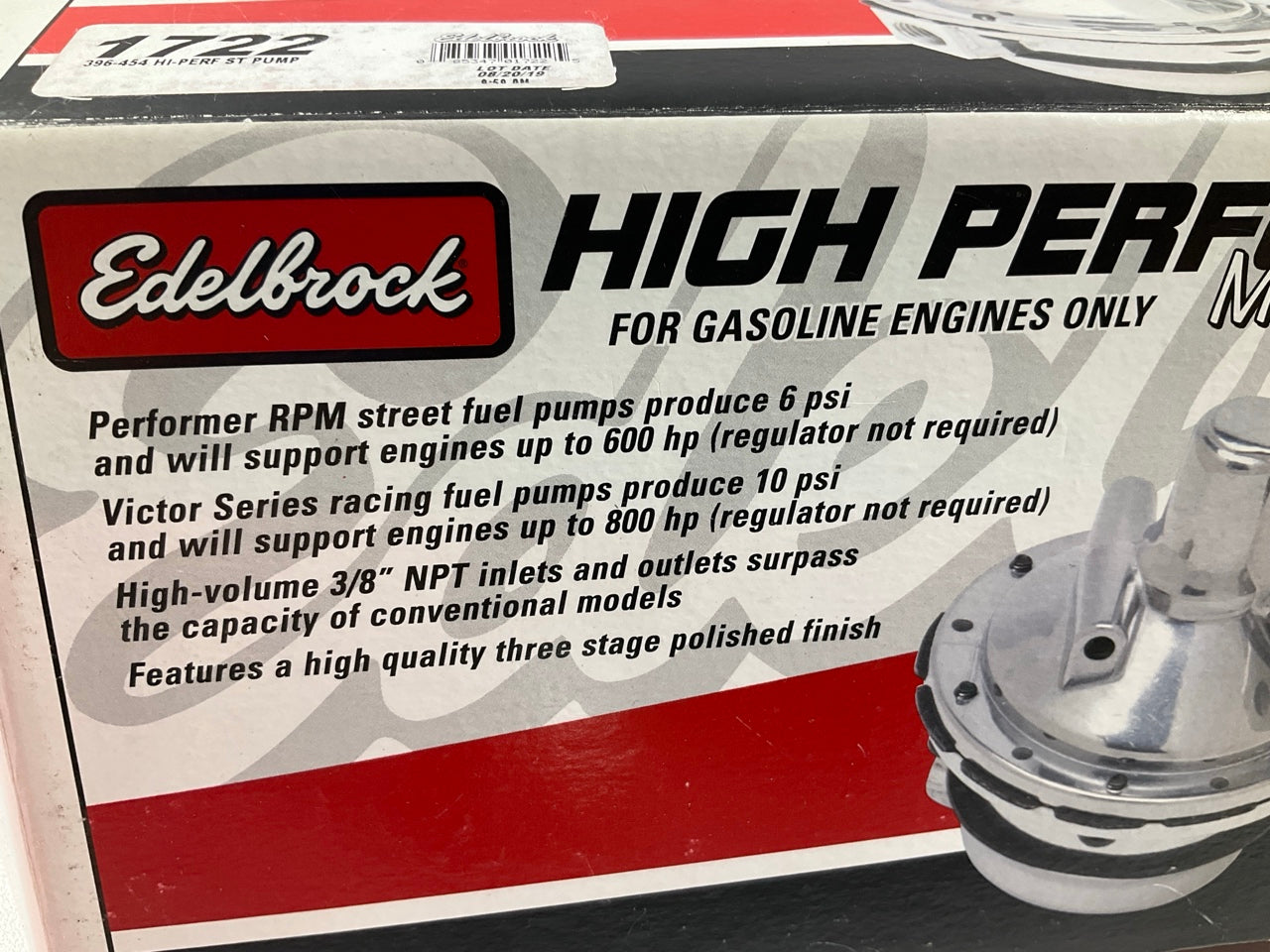 Edelbrock 1722 Performer RPM Series Mechanical Fuel Pump For Chevrolet BBC V8