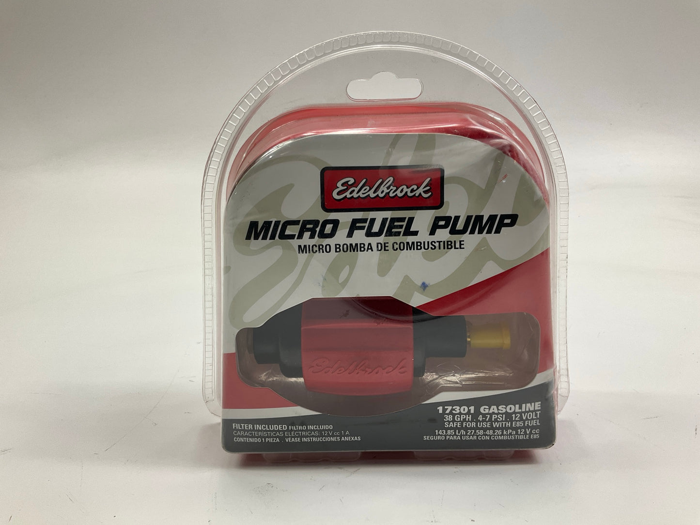 Edelbrock 17301 Electric Fuel Pump Micro Electric 38gph @ 4psi, 5/16 Barb, Gas