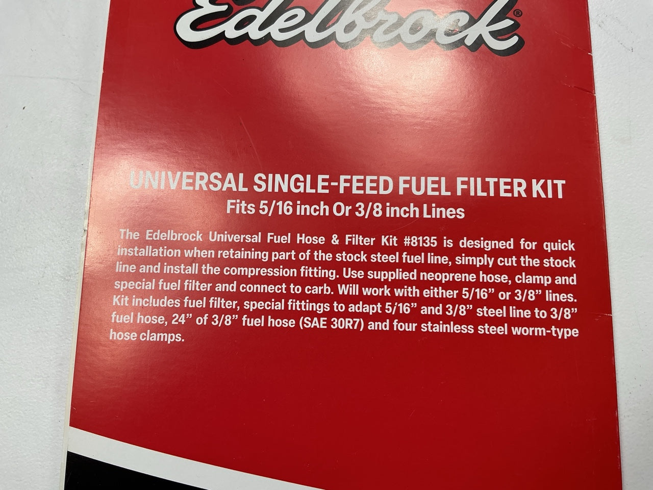 Edelbrock 8135 Universal Single-Feed Fuel Hose And Filter Kit 5/16'' Or 3/8'' Line