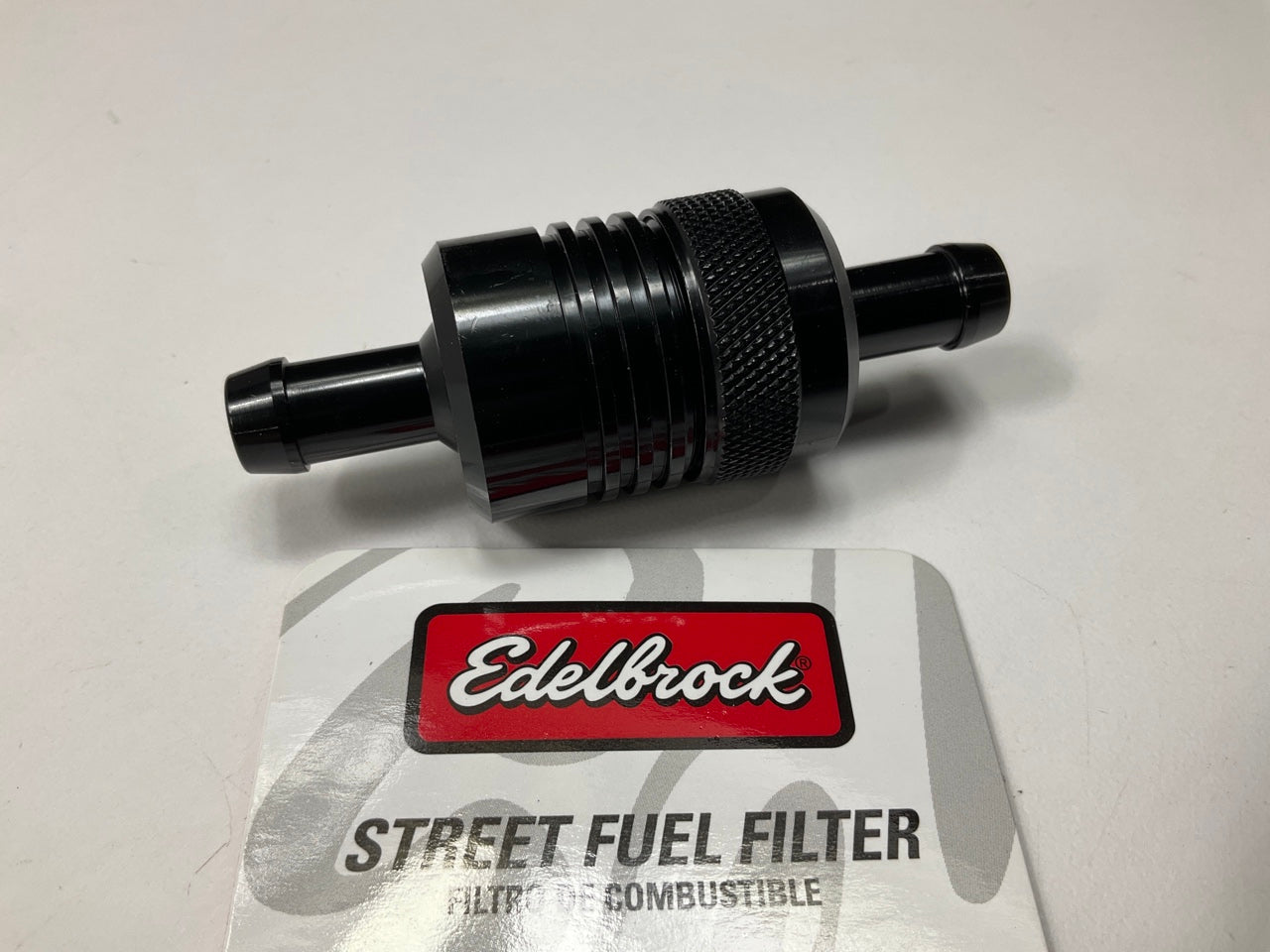 Edelbrock 8157 Aluminum  Street Fuel Filter 3'' X 3/4'' 3/8'' Inlet / Outlet