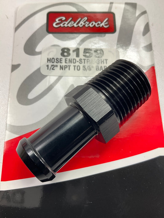 Edelbrock 8159 Straight Pipe Fitting NPT To Barb Black 1/2'' NPT To 5/8'' Barb