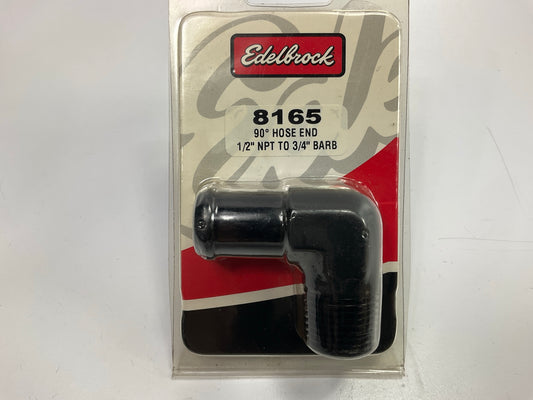 Edelbrock 8165 NPT Hose Barb Adapter, Black, 1/2'' NPT To 3/4'' Hose, 90 Degree
