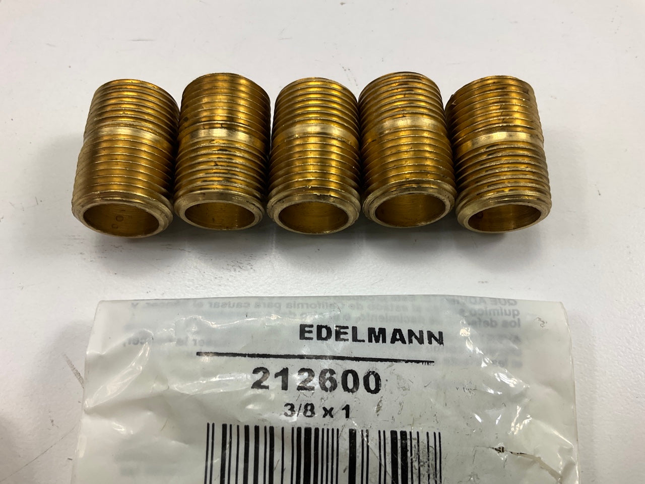 (5) Edelmann 212600 Close Nipple Pipe Thread Fitting, 3/8'' Pipe Thread, 1'' Long