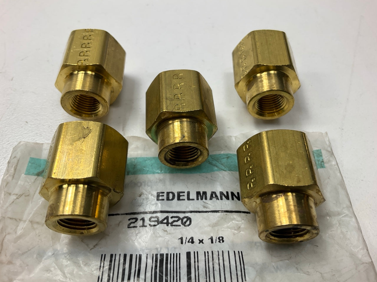 (5) Edelmann 219420 Brass Reducer Coupler Fitting - 1/4'' X 1/8''