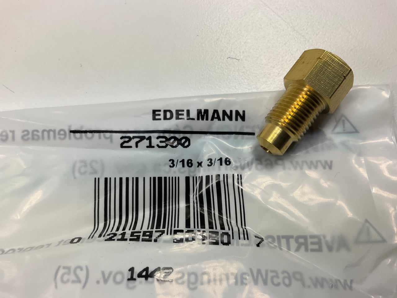 Edelmann 271300 Brake Line Adapter, 3/16'' (3/8''-24) X 3/16'' (10mm Thread) Bubble