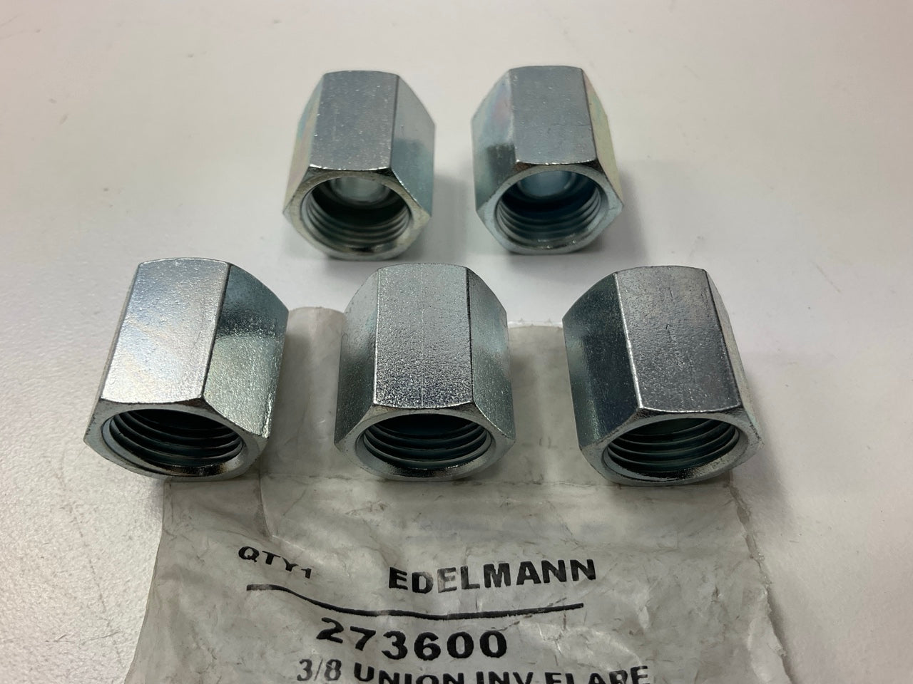 (5) Edelmann 273600 Inverted Flare Brake Line Union, 3/8'' X 5/8''-18 Thread