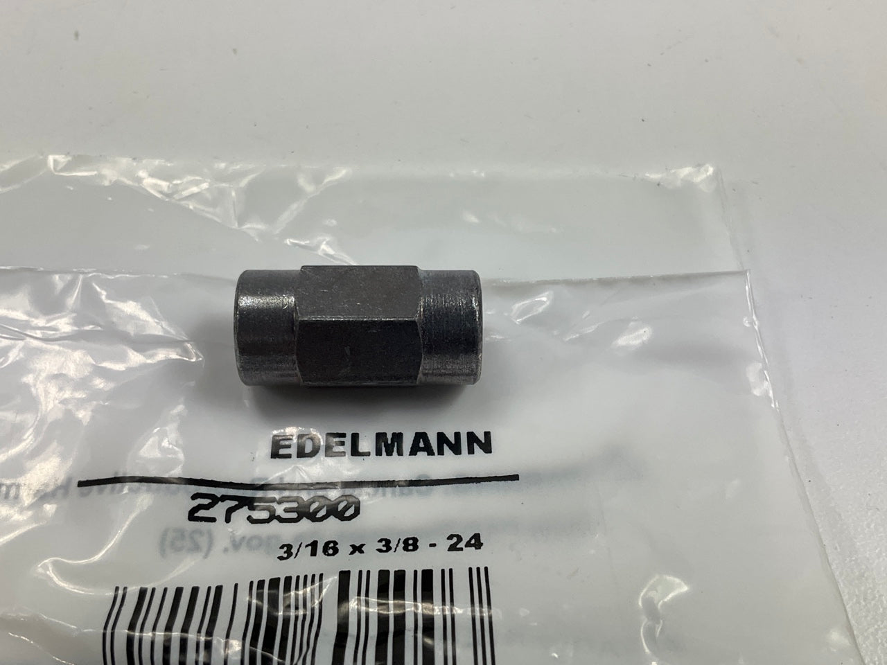 Edelmann 275300 Brake Line Union, 3/16'' Bubble Flare, 3/8''-24 Thread