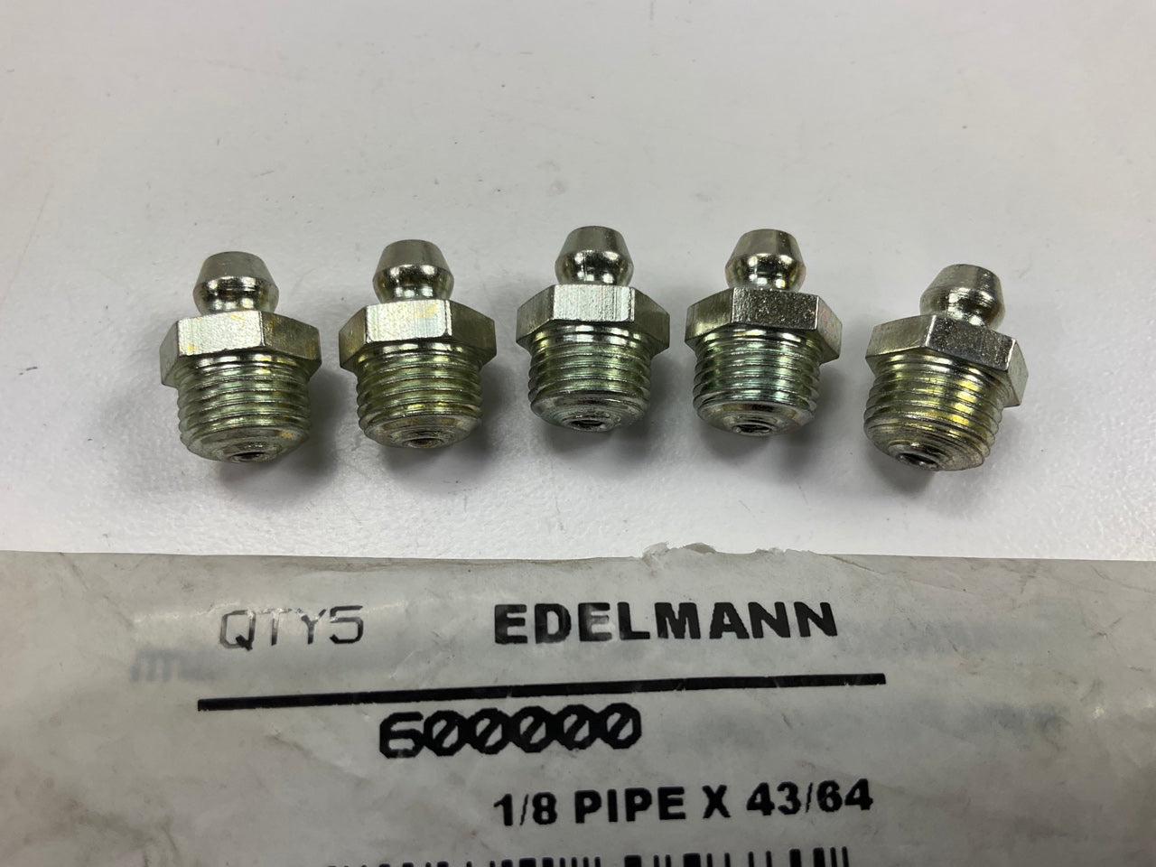 (5) Edelmann 600000 Male Straight Grease Fitting 1/8'' Pipe X 43/64'' Length