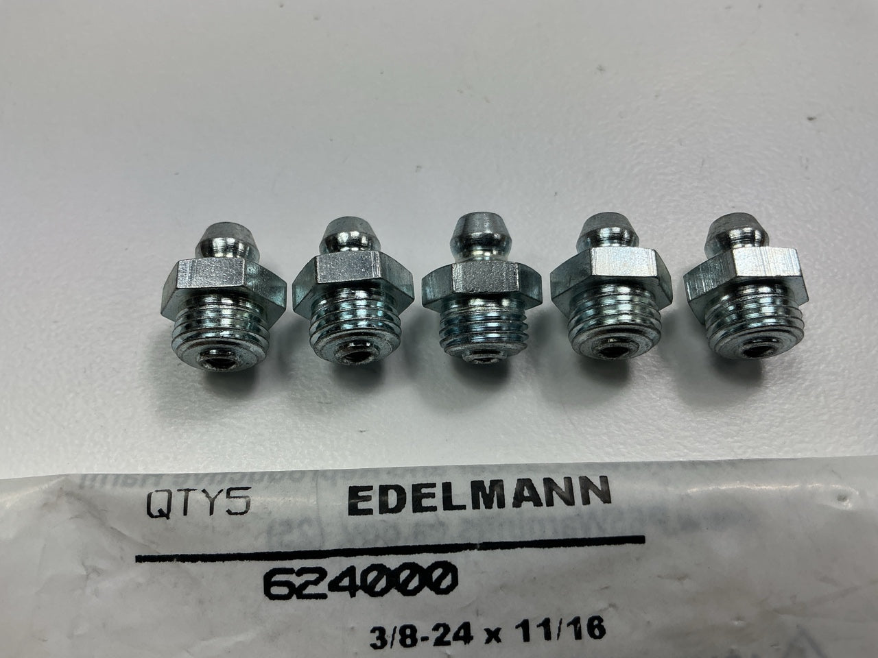 (5) Edelmann 624000 Grease Fittings 3/8''-24 Standard Thread X 11/16'' Long