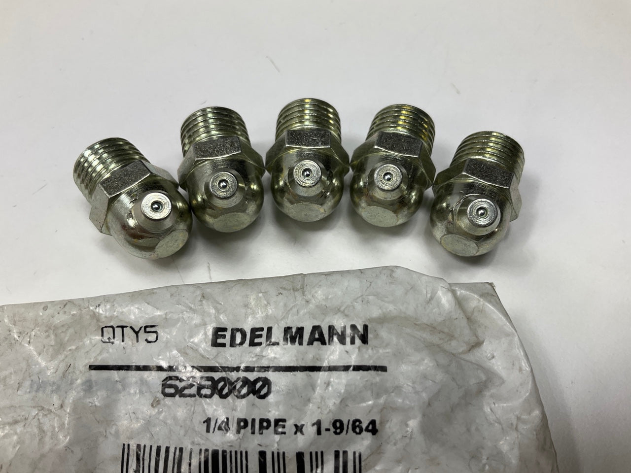 (5) Edelmann 628000 Grease Fitting 67-1/2 Degree Elbow  1/4'' Male Pipe Thread