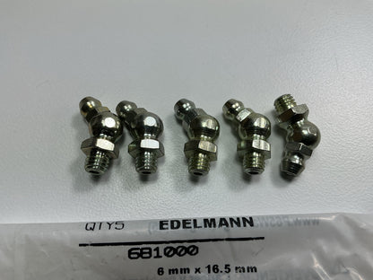 (5) Edelmann 681000 45° Male Elbow Grease Fittings 6-1.0mm Thread X 16.5mm Long