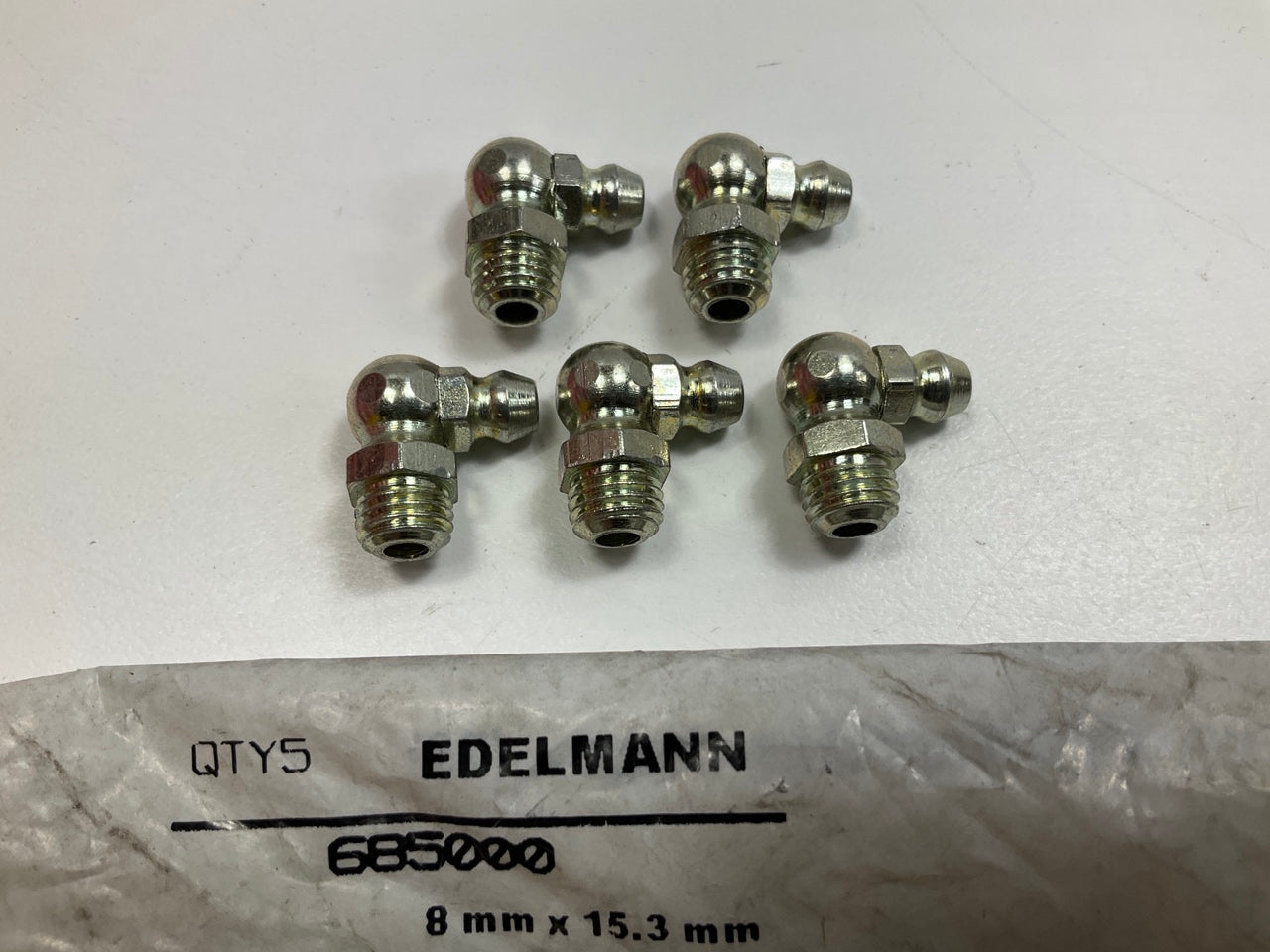 (5) Edelmann 685000 Male 90 Deg Elbow Grease Fitting 8-1.0mm Thread X 15.3mm