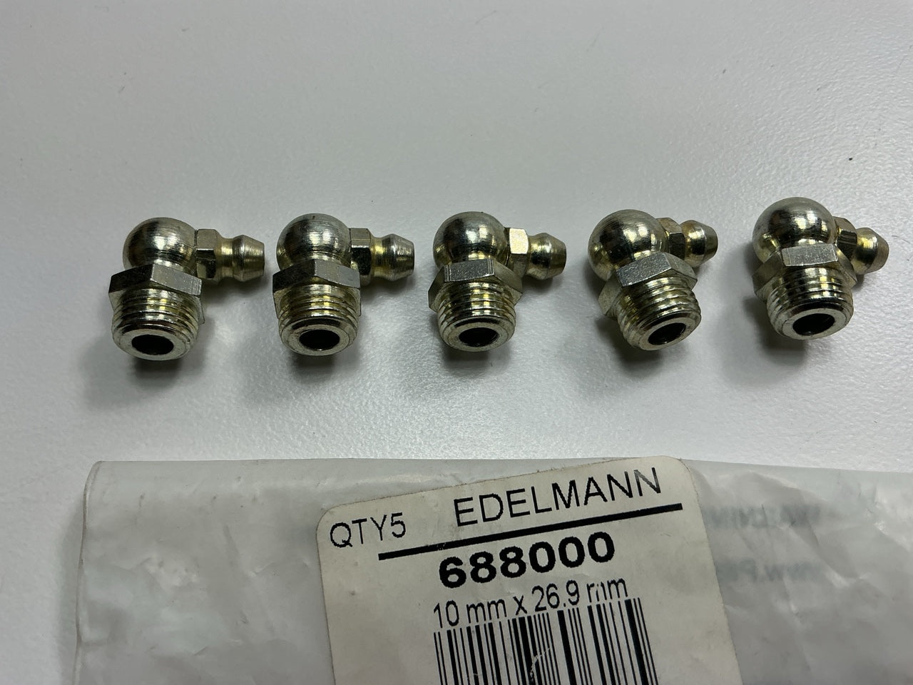 (5) Edelmann 688000 Male 90° Elbow Grease Fittings 10''-1.0MM Thread X 19.7MM