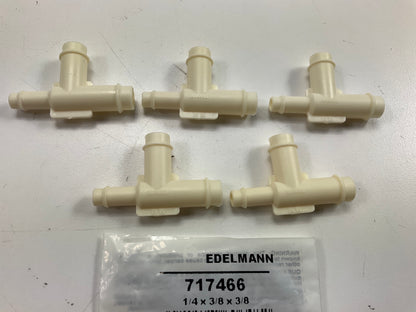 (5) Edelmann 717466 White Plastic Tee 3/8'' X 3/8'' X 1/4'' Hose Size
