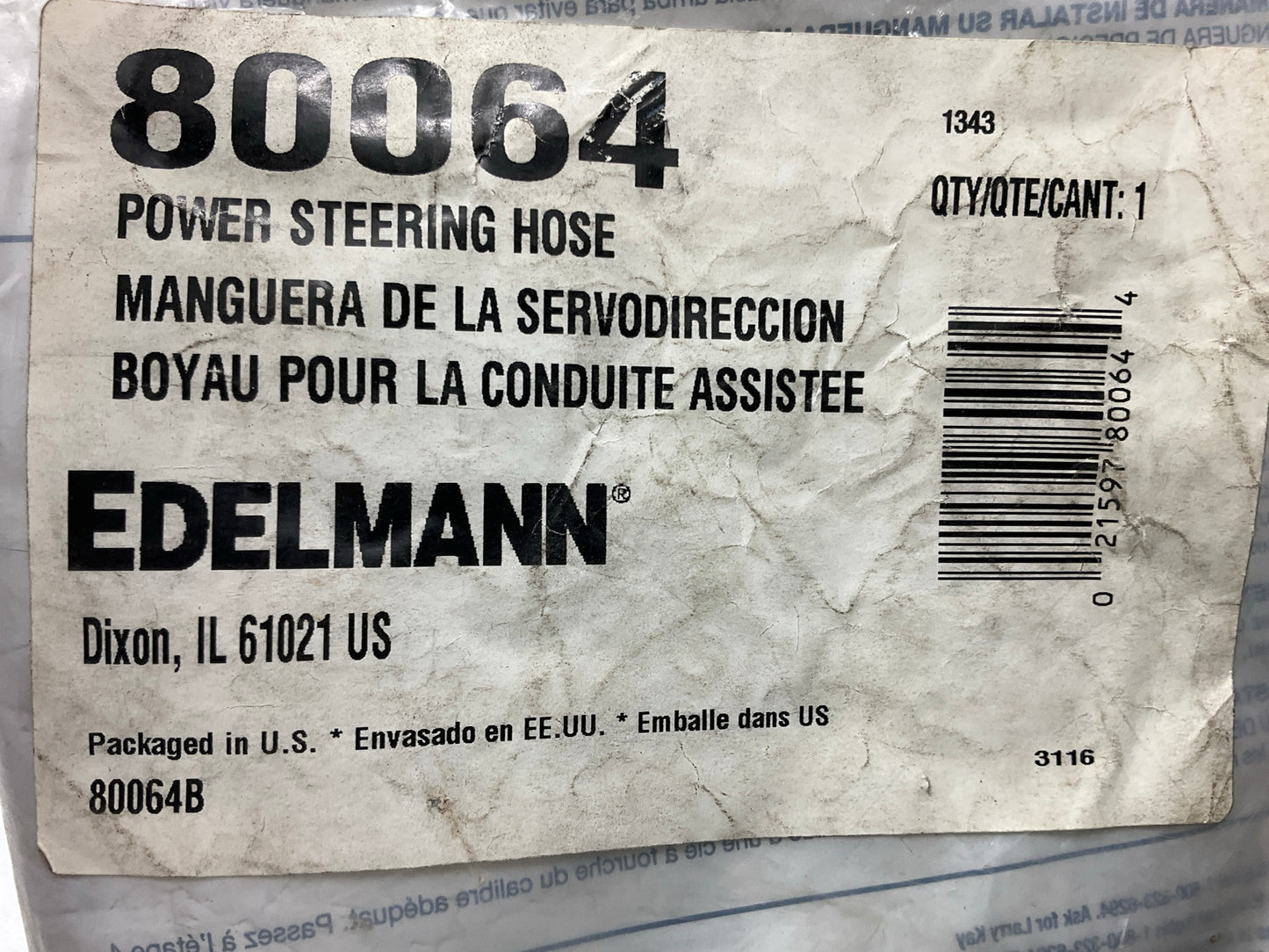 Edelmann 80064 Power Steering Return Hose