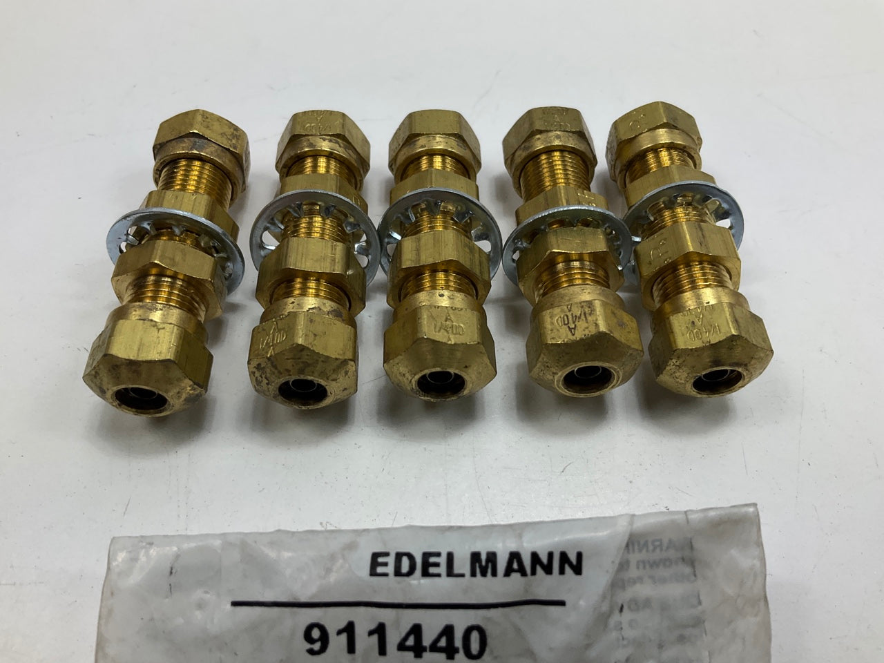 (5) Edelmann 911440 Nylon 1/4'' Air Brake Tube Brass Fitting, Bulkhead Union