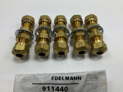 (5) Edelmann 911440 Nylon 1/4'' Air Brake Tube Brass Fitting, Bulkhead Union