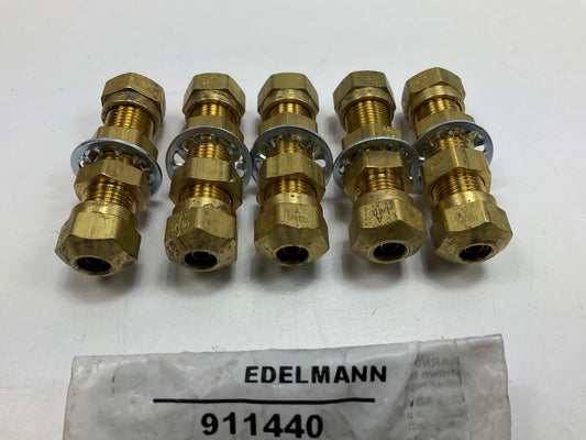(5) Edelmann 911440 Nylon 1/4'' Air Brake Tube Brass Fitting, Bulkhead Union