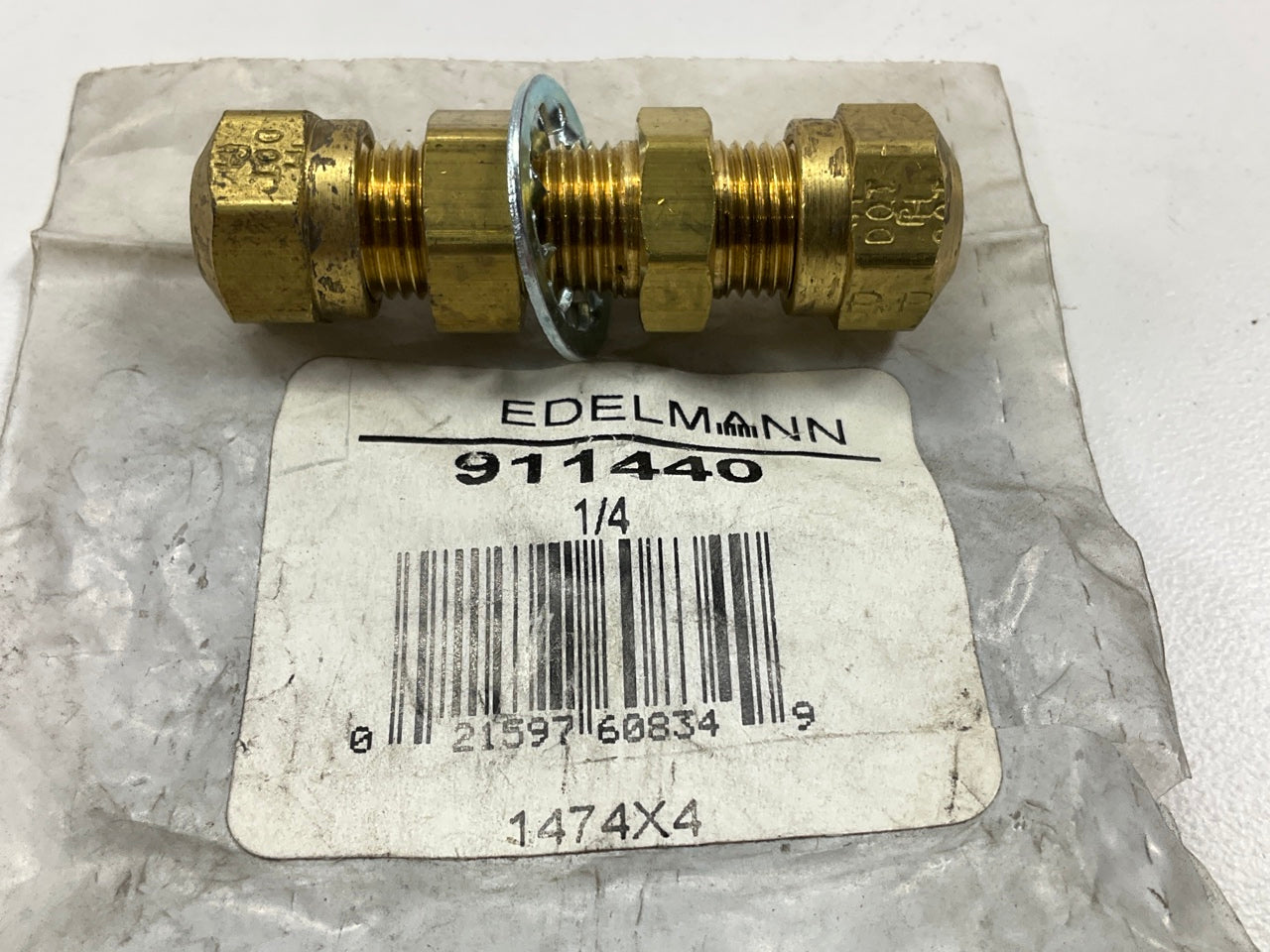 Edelmann 911440 Nylon 1/4'' Air Brake Tube Brass Fitting, Bulkhead Union
