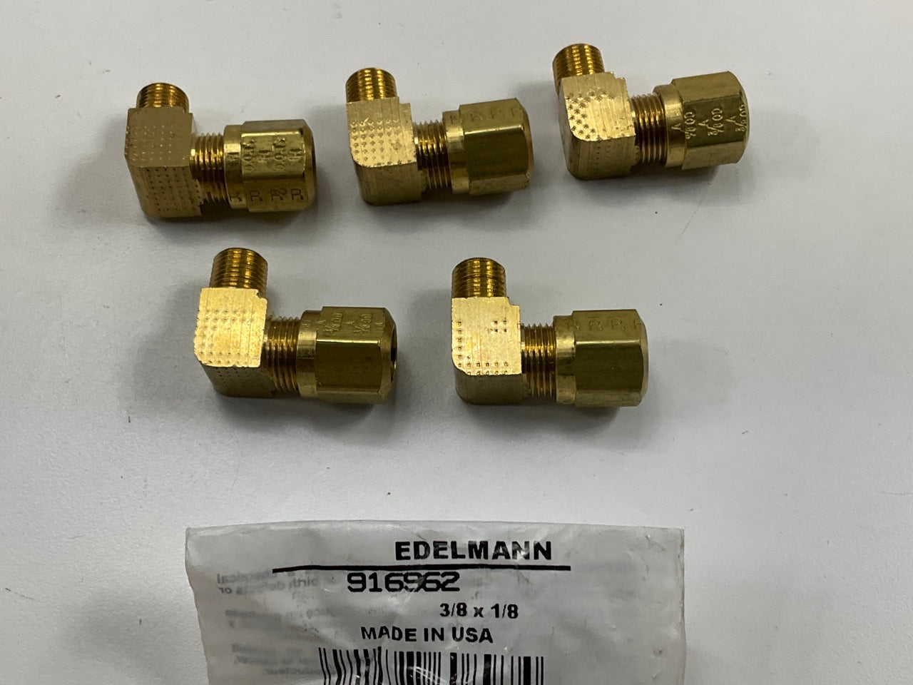 (5) Edelmann 916962 Brass Hydraulic Male Elbow Fitting  3/8'' X 1/8''