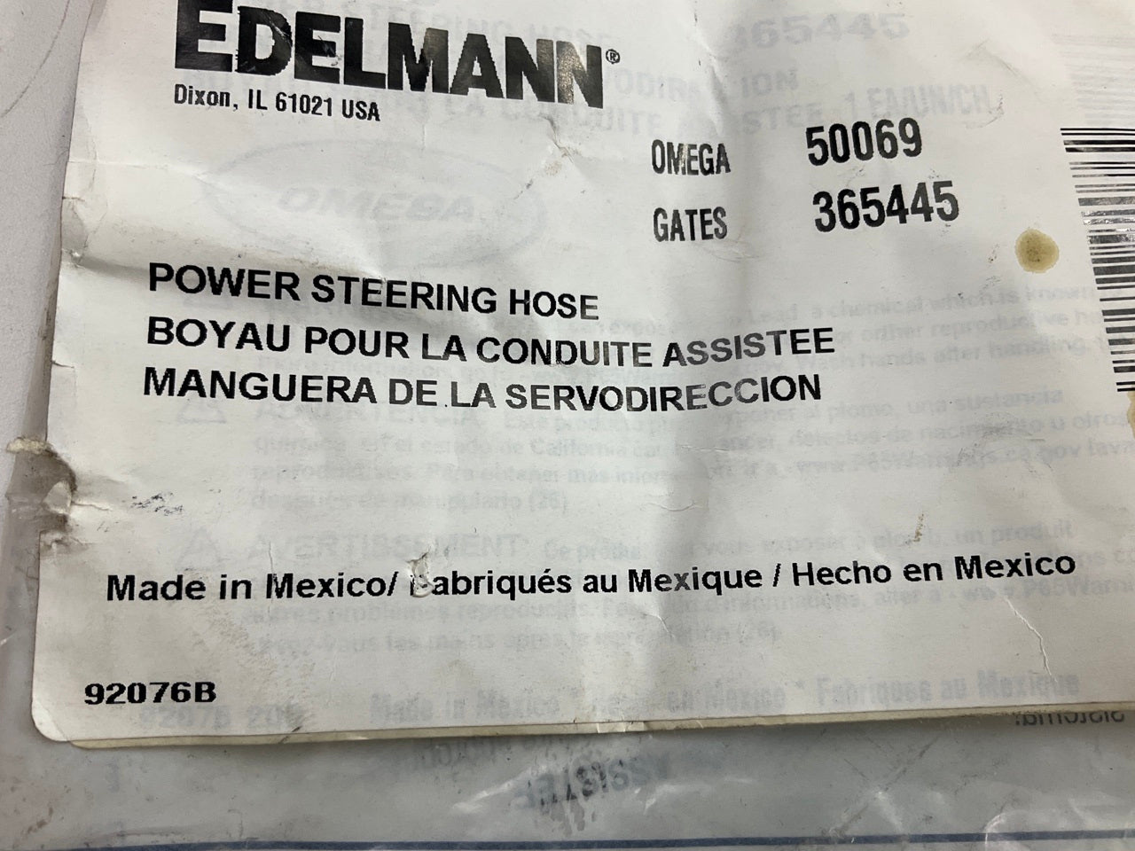 Edelmann 92076 Power Steering Hose 01-02 Caravan Voyager Town & Country
