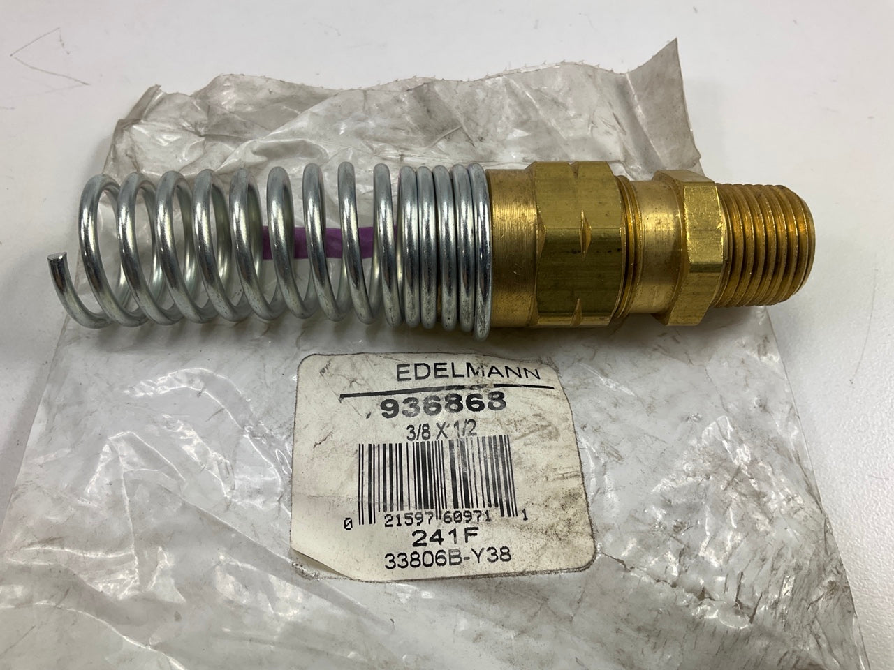 Edelmann 963868 Air Brake Line Spring Guard Fitting 1/2'' Hose X 3/8'' Male NPT