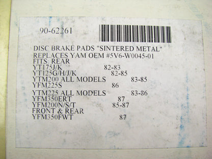 Emgo 90-62261 Yamaha ATV Disc Brake Pads 1987 YFM350 YFM250, 1982-1983 YT175