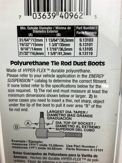 Energy Suspension 9.13101G Tie Rod Dust Boots Black, 1.36'' Base, .55'' Pin, PAIR