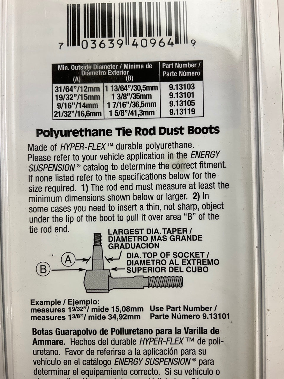 Energy Suspension 913101R Steering Tie Rod End Boots - 1.36'' Base, .55'' Pin, Red