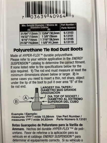 Energy Suspension 913101R Steering Tie Rod End Boots - 1.36'' Base, .55'' Pin, Red