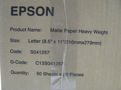 1,000 Sheets - Epson Premium Heavy Weight Matte Photo Paper 8.5x11'' 9 Mil, 44 Lb