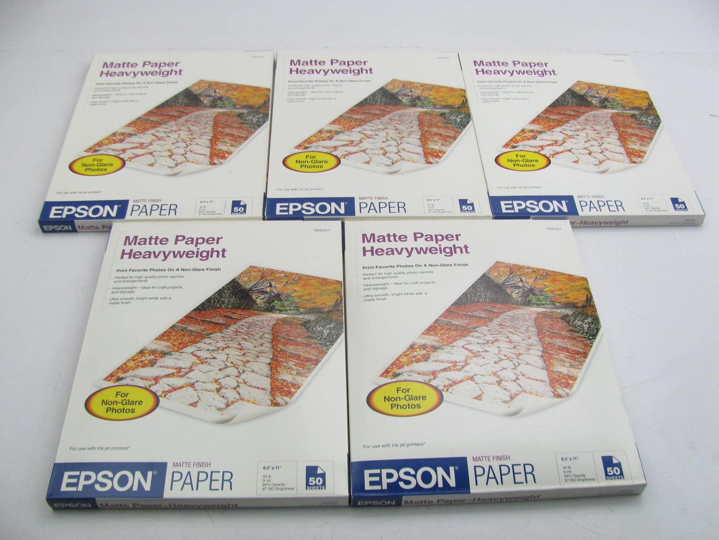 (5) Epson S041257 Matte Heavyweight Photo Paper 9mil 8.5''x11'' 50/Pack 44 Lb