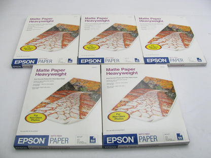 (5) Epson S041257 Matte Heavyweight Photo Paper 9mil 8.5''x11'' 50/Pack 44 Lb