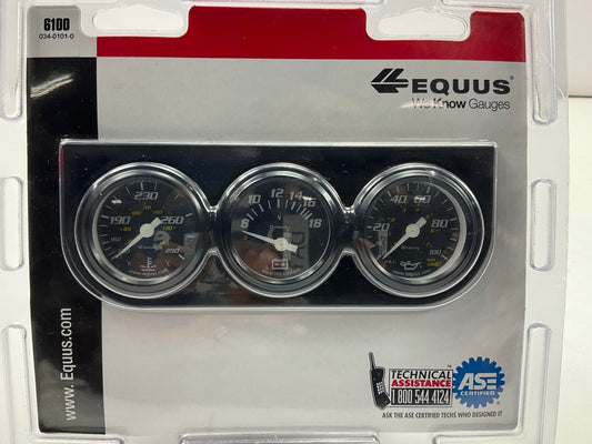 Equus 6100 1-1/2'' Triple Gauge Set:  Water Temp, Volt, Oil Pressure Black Gauges