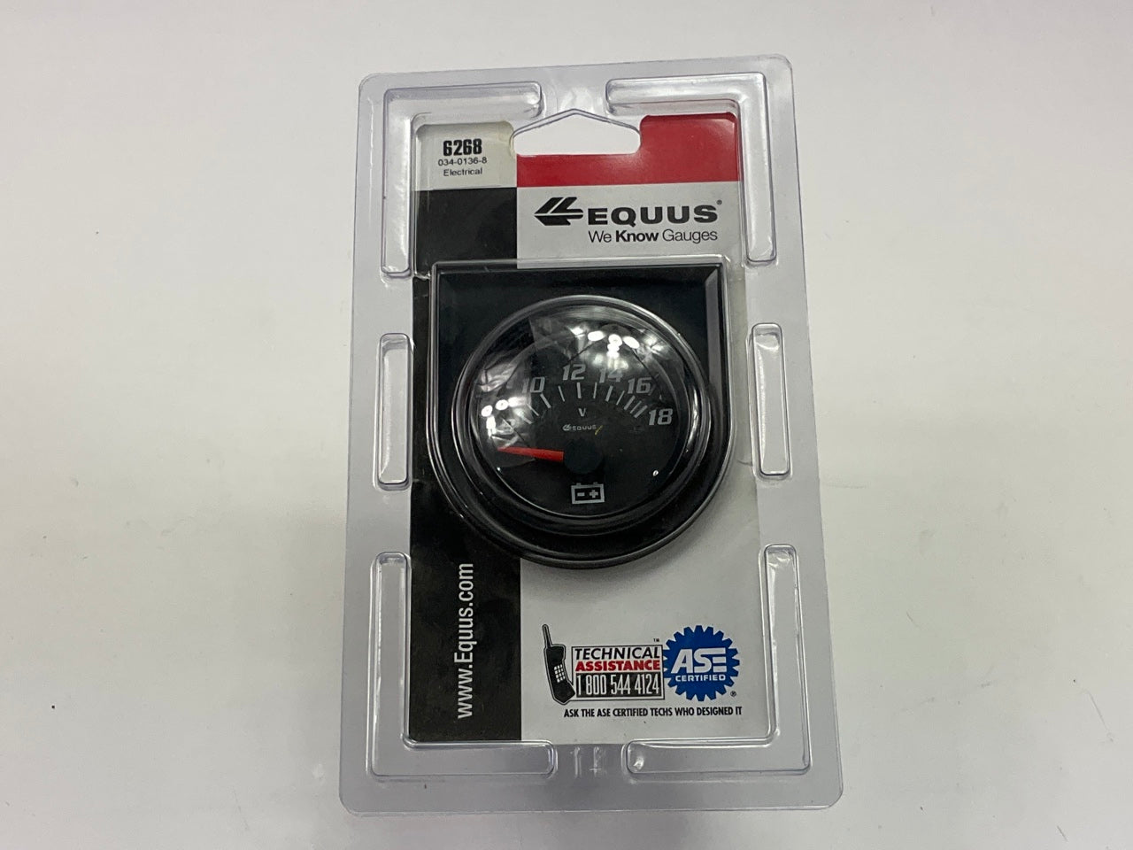 Equus 6268 2'' Black Back-Lit Analog Volt Meter Gauge, 8 To 18 Volts