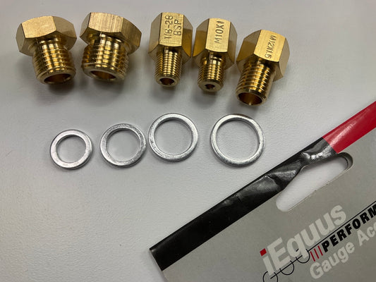Equus 9848 Metric Oil Pressure / Temp Adapter Gauge Sender Brass Fittings Kit