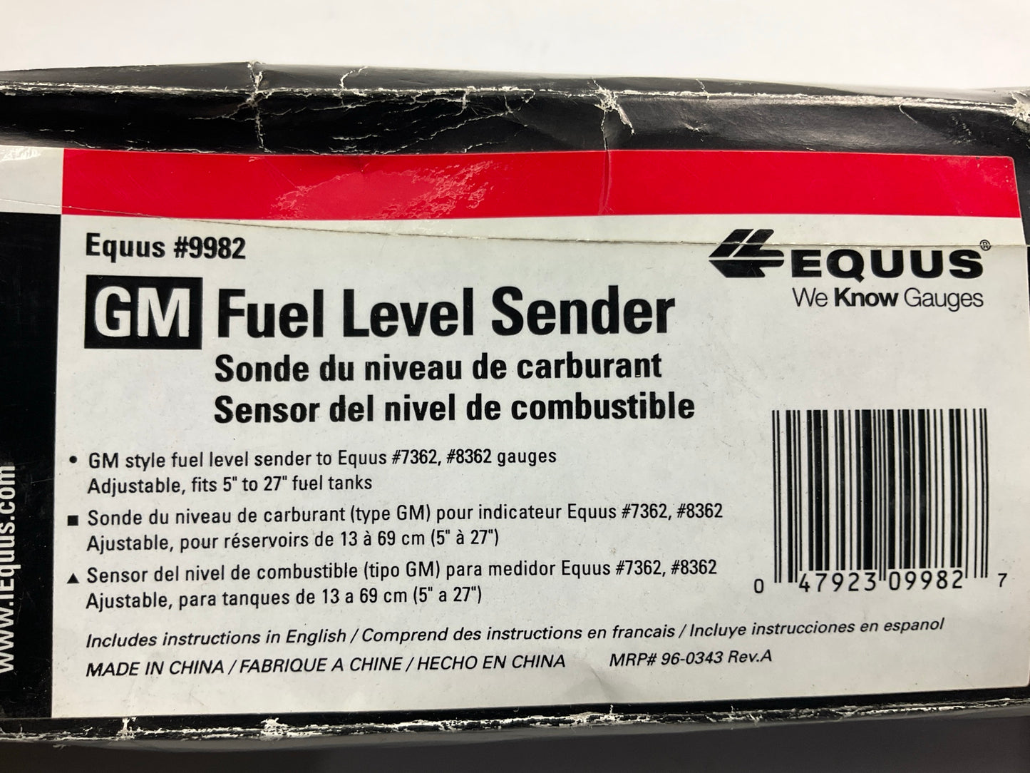 Missing All Hardware Equus 9982 GM Fuel Level Sender 0-90 Ohms 5''-23'' Tank Depth