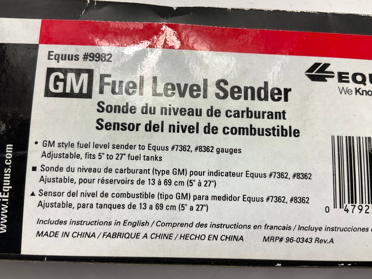 Equus 9982 GM Fuel Level Sender 0-90 Ohms 5'' To 23'' Tank Depth, Lever Style
