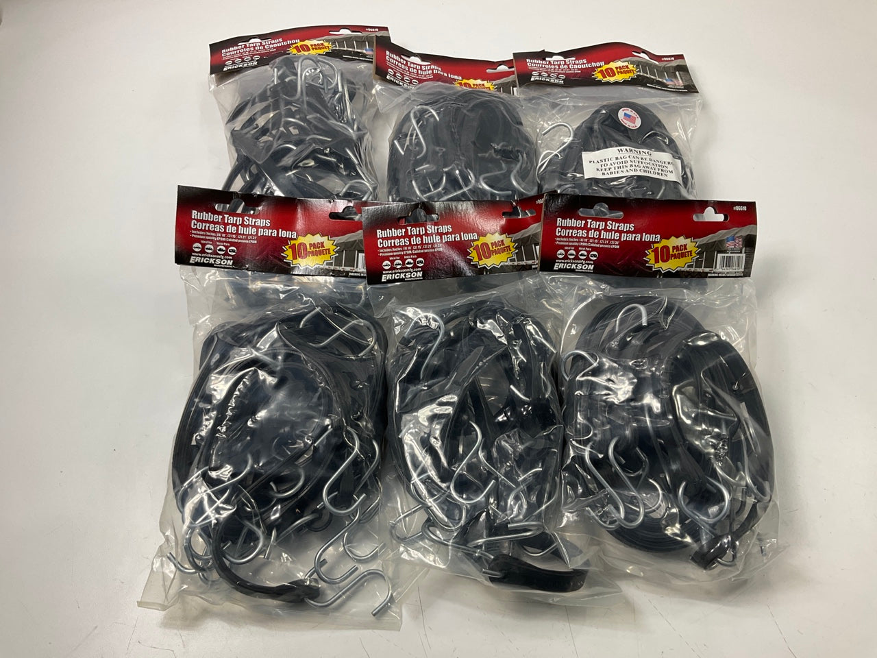 6 PACKS Of 10 Each - Erickson 06610 Multiple Length EPDM Rubber Tarp Straps