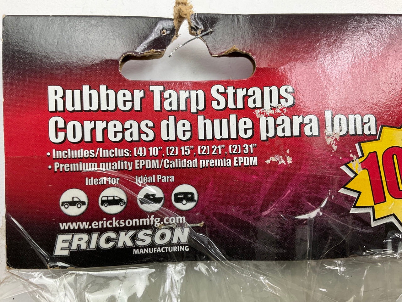 Erickson 06610 Multiple Length EPDM Rubber Tarp Straps, (Pack Of 10)