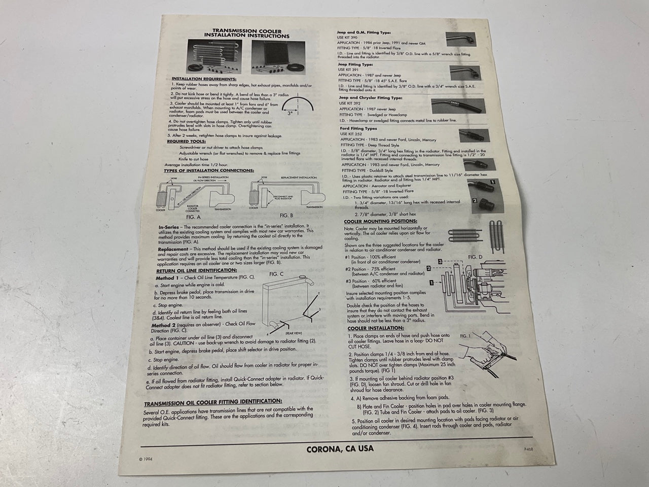 Missing Fitting - Everco Auto Trans Oil Cooler Kit W/ Install Kit 12''x7-1/2x3/4''