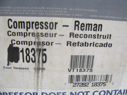 REMAN Evergard VT18375 A/C Compressor W/o Clutch