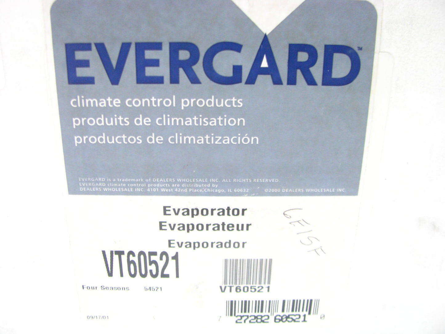 Evergard VT60521 A/C Evaporator Core