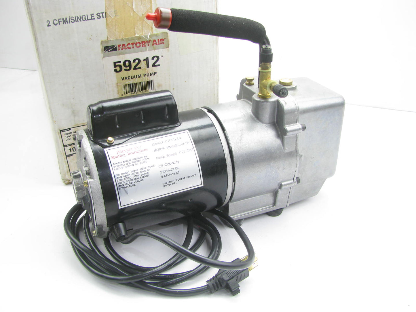 Factory Air 59212 1/3HP 2 CFM Single Stage Vacuum Pump - 1/4'' Male X 1/2'' ACME