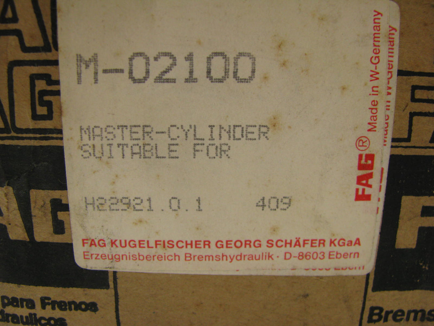 FAG M02100 Brake Master Cylinder - 1978-1981 Audi 5000